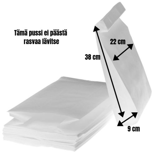 Grillipussi paperinen 22+9x38 cm valkoinen