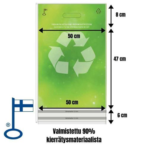 Postituspussi 500x540+60mm ECO vihreä kierrätysmuovi 90%